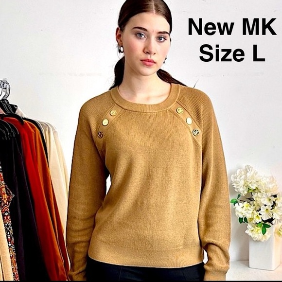 New MICHAEL KORS EASY RAGLAN SHAKER SWEATER COLOR: DARK CAMEL, SIZE: L⭐️⭐️⭐️⭐️ - Picture 1 of 17